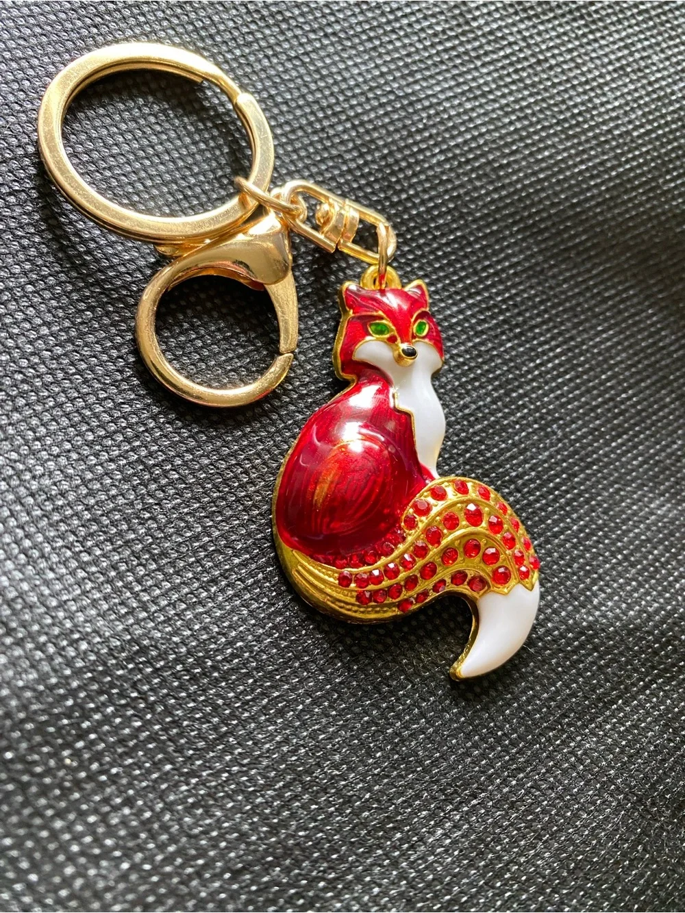 Red & White Fox Keychain/ Bag Charm with Gold Accents